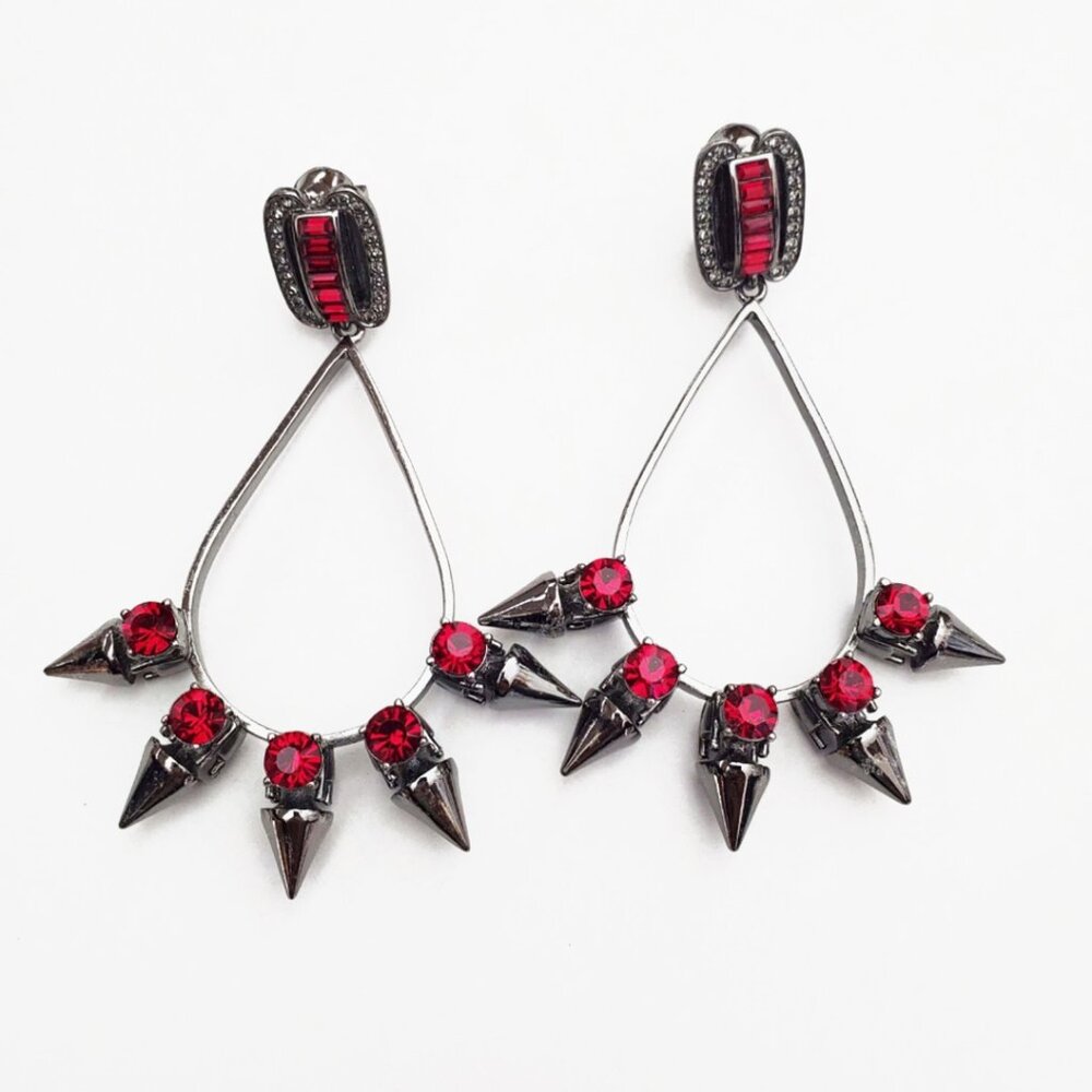 Mawi Jewelry Gunmetal Spike Ruby Clip On Earrings NEW
